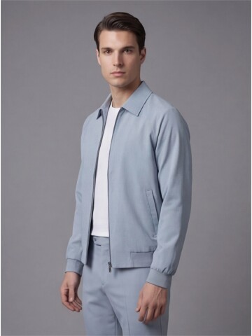 Light Blue Zip-Up Shirt Collar Smart Tracksuit
