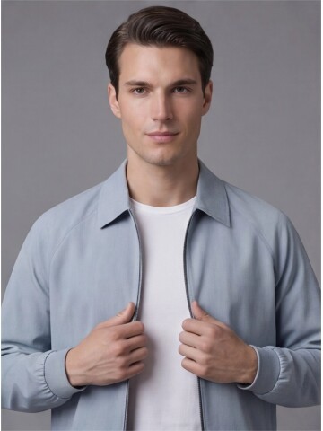 Light Blue Zip-Up Shirt Collar Smart Tracksuit