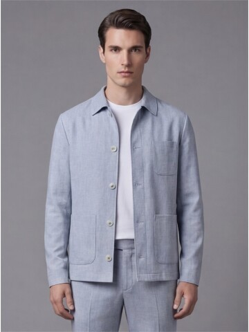 Light Blue Shirt Collar Buttoned Patch Pocket Suit