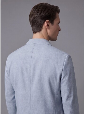 Light Blue Shirt Collar Buttoned Patch Pocket Suit