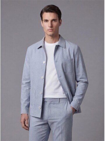 Light Blue Shirt Collar Buttoned Patch Pocket Suit