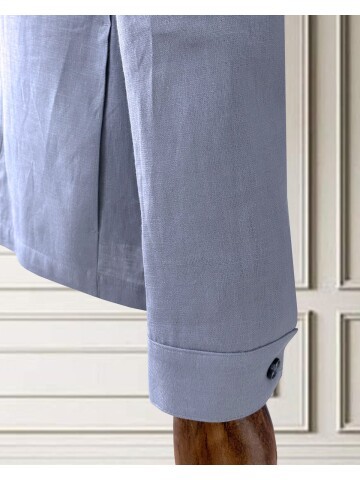 Açık Mavi Keten Safari Takım Elbise