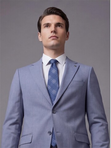 Açık Mavi Mono Yaka İki Düğmeli Takım Elbise