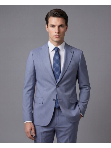 Açık Mavi Mono Yaka İki Düğmeli Takım Elbise