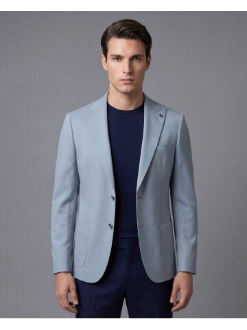Light Blue Peak Lapel Patch Pocket Comfort Fit Blazer