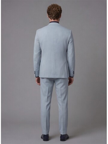 Light Blue Slim Fit Notch Lapel Suit with Patch Pockets