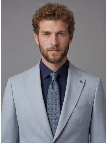 Light Blue Slim Fit Notch Lapel Suit with Patch Pockets
