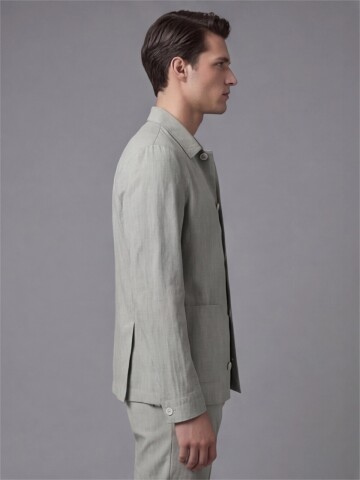 Light Green Shirt Collar Buttoned Patch Pocket Suit