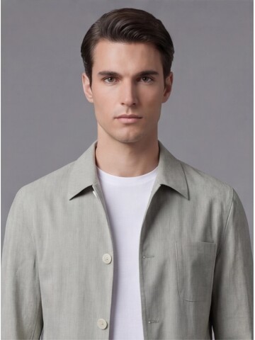 Light Green Shirt Collar Buttoned Patch Pocket Suit