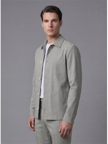 Light Green Shirt Collar Buttoned Patch Pocket Suit