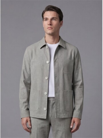 Light Green Shirt Collar Buttoned Patch Pocket Suit