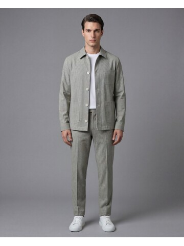 Açık Yeşil Gömlek Yaka Düğmeli Torba Cepli Takım