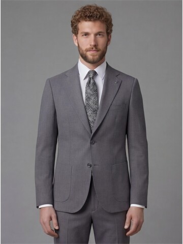 Anthracite Slim Fit Notch Lapel Suit with Patch Pockets