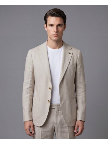 Beige Comfort Fit Notch Lapel Patch Pocket Suit