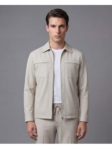 Bej Fermuarlı Performans Takım Elbise