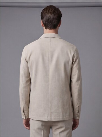Beige Shirt Collar Buttoned Patch Pocket Suit