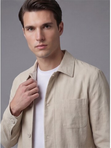 Beige Shirt Collar Buttoned Patch Pocket Suit