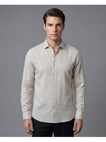 Bej Regular Kalıp Desenli Uzun Kollu Gömlek