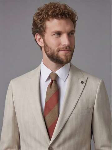 Beige Peak Lapel Comfort Fit Fully Lined Suit