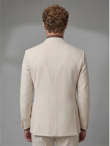 Beige Slim Fit Notch Lapel Suit with Patch Pockets