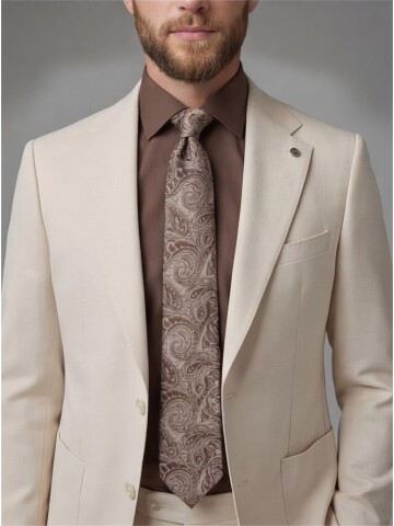 Beige Slim Fit Notch Lapel Suit with Patch Pockets