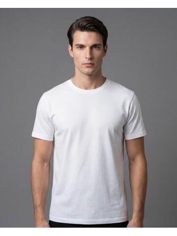 Beyaz Bisiklet Yaka Pamuklu Slim Fit T-shirt