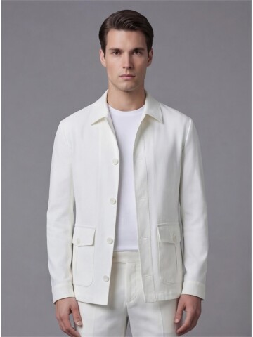 White Shirt Collar Buttoned Patch Pocket Suit