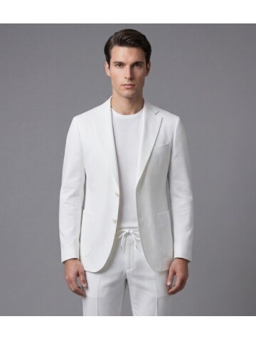 Beyaz Mono Yaka Performans Takım Elbise