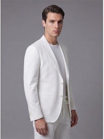 Beyaz Mono Yaka Performans Takım Elbise