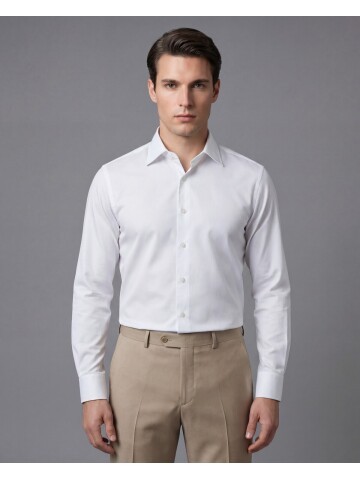 Beyaz Slim Fit Büyük Klasik Yaka Gömlek