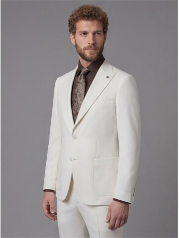 White Slim Fit Peak Lapel Patch Pocket Mens Suit