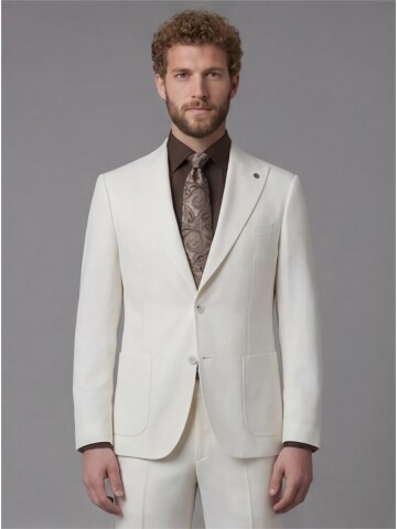 White Slim Fit Peak Lapel Patch Pocket Mens Suit