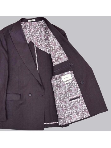 Bordo Sivri Yaka 2 Düğme Keten Takım Elbise