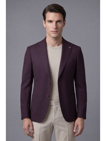 Bordo Sivri Yaka Torba Cepli Comfort Fit Ceket