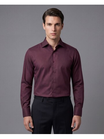 Bordo Slim Fit Uzun Kollu Klasik Yaka Gömlek