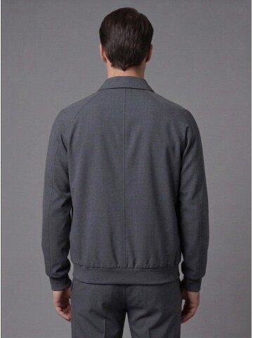 Grey Zip-Up Shirt Collar Smart Casual Suit