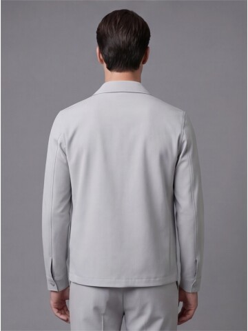 Grey Shirt Collar Snap Fastener Polyamide Suit