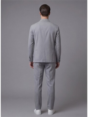 Grey Shirt Collar Buttoned Patch Pocket Suit