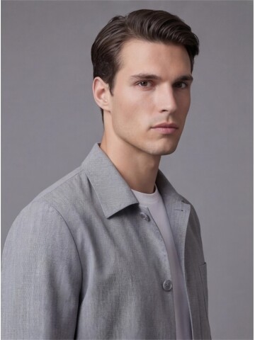 Grey Shirt Collar Buttoned Patch Pocket Suit