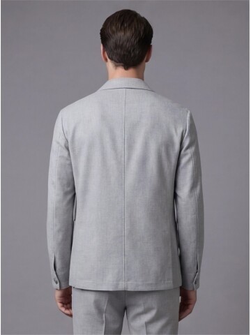 Grey Shirt Collar Buttoned Patch Pocket Suit