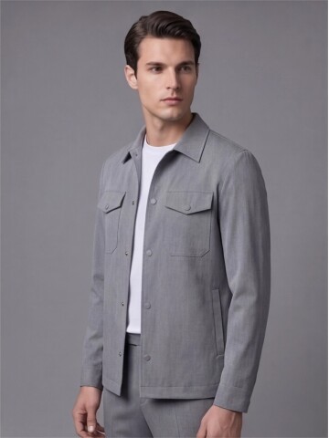 Gri İki Cep Çıt Çıt Kapaklı Performans Takım Elbise