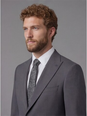 Grey Slim Fit Peak Lapel Patch Pocket Mens Suit