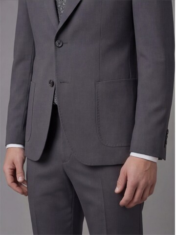 Grey Slim Fit Peak Lapel Patch Pocket Mens Suit