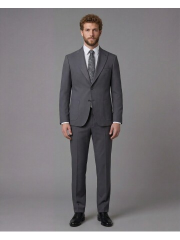 Grey Slim Fit Peak Lapel Patch Pocket Mens Suit