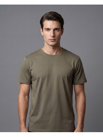 Haki Bisiklet Yaka Pamuklu Slim Fit T-shirt