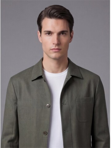 Khaki Shirt Collar Buttoned Patch Pocket Suit