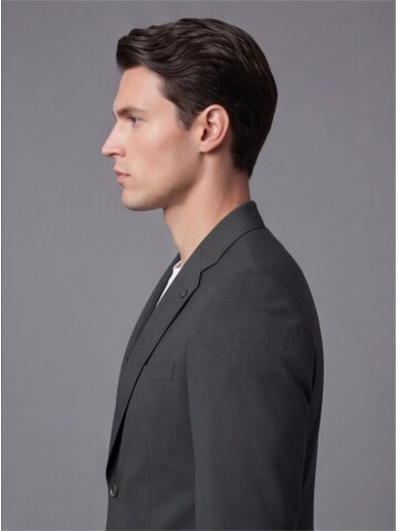 Haki Mono Yaka İki Düğmeli Takım Elbise