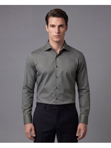 Haki Slim Fit Uzun Kollu Klasik Yaka Gömlek