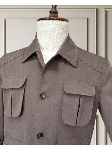 Kahverengi Safari Model Dört Cepli Takım Elbise