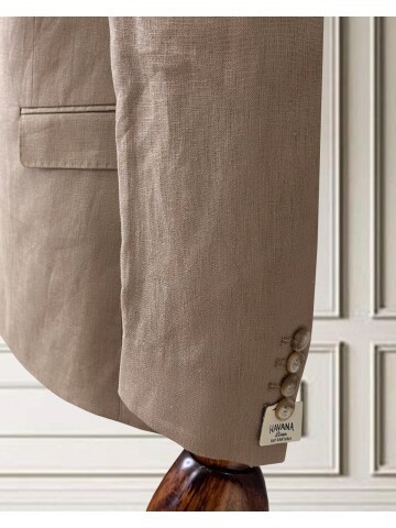 Kahverengi Sivri Yaka 2 Düğme Keten Takım Elbise